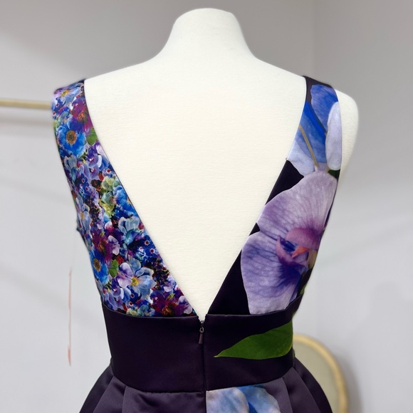 Monique Lhuillier v- neck floral mid dress size 14 - Picture 4 of 6